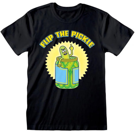 Men's Rick and Morty Flip the Pickle Black T-Shirt