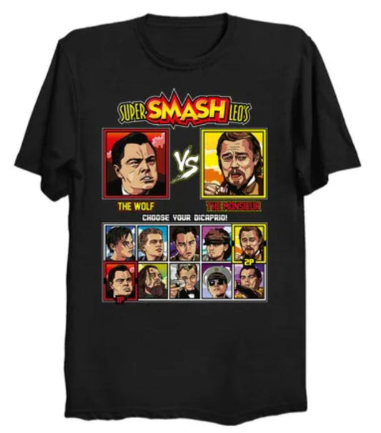 Super Smash Leo DiCaprio Meme T-Shirt – Wolf of Wallstreet vs Django T Shirt